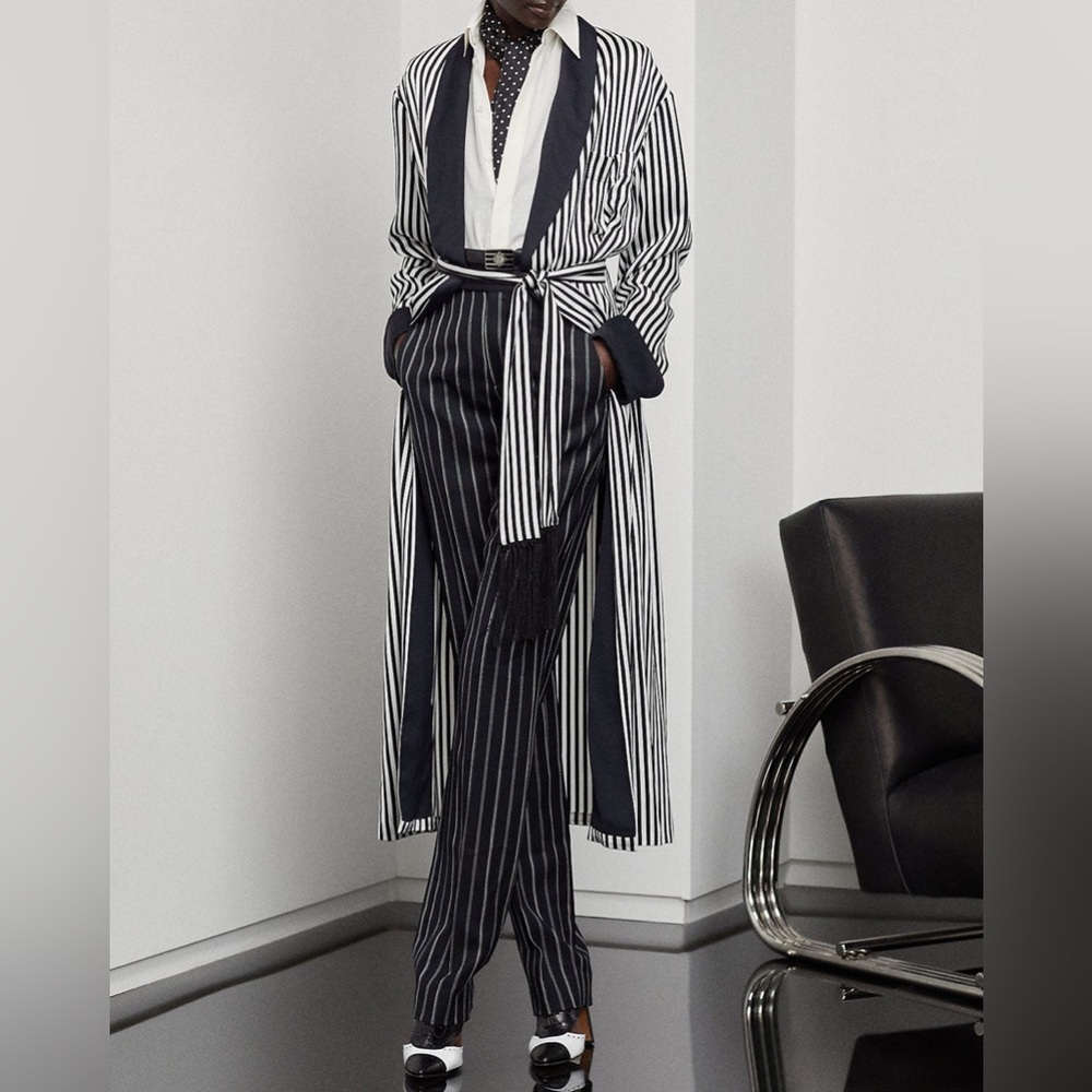 Ralph Lauren $2890 Purple Label Black and White Stripe Kalpita Coat Size 10 - Picture 3 of 15